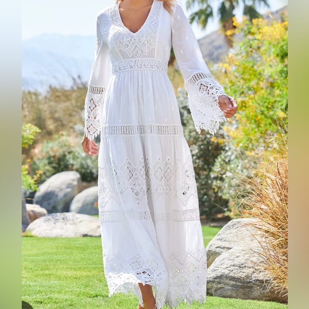 Boston Proper White Lace Bohemian Maxi Dress